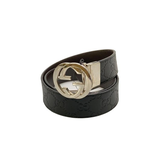 Used GUCCI◆GG/belt/leather/BLK/allover pattern/men's/473030//