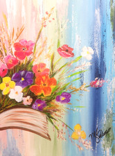 Floral Book Painting 12x16 Original Book Lover Wall Art Reading Nook Decor