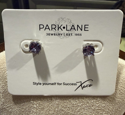 Park Lane Silver Tone Purple Rhinestone Round Stud Earrings Butterfly Back