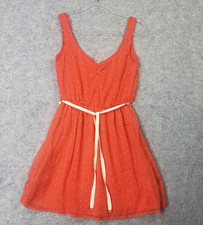 Zara Trf  Women’s Dress SZ M Belted Fit & Flare Sheer Overlay, Coral Sleeveless