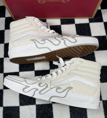 Vans Sk8-Hi Flame Suede White Men's 8.5 Cream Sneakers Skater Y2K Grunge Shoes