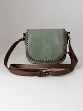 Small Leather Crossbody Purse, Sage Green, Brown Stitching, Adjustable Strap