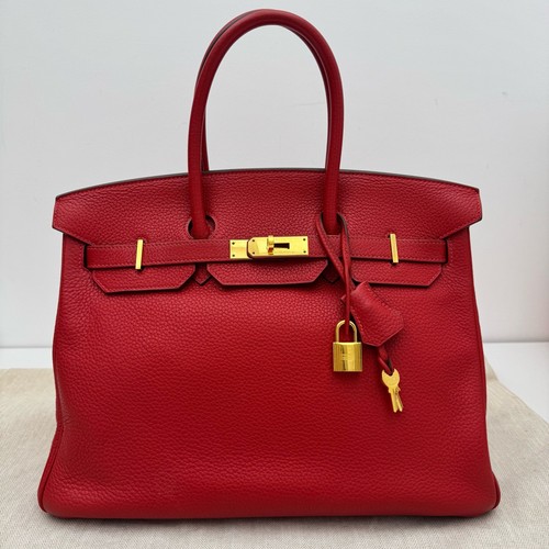 AUTH Hermes Birkin 35 Red Togo Leather Gold Hardware Handbag Classic Piece