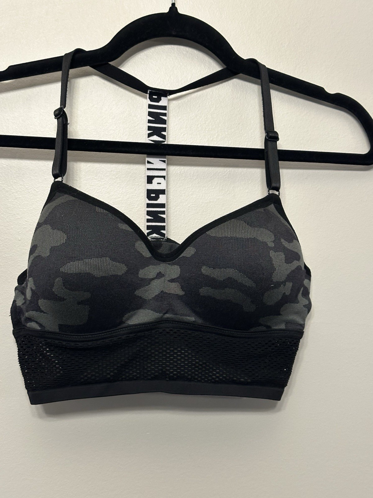 Victoria's Secret PINK wireless T-back bra featuring a camo Print Size M
