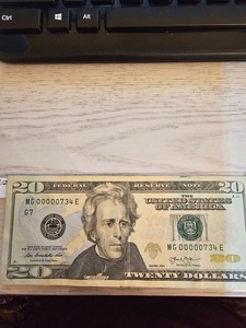 2013  LOW SERIAL NUMBER $20 Dollar Bill, Serial MG 00000734 E