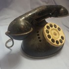 Vintage Black Metal Rotary Dial Desk Telephone w/ Gold Dial Plate & Cord — photo 2