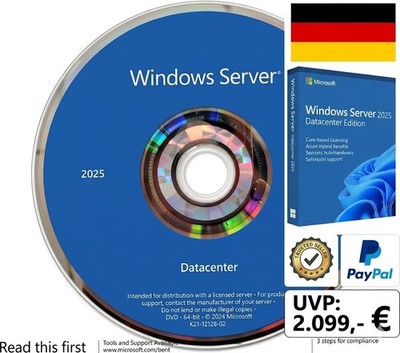 Microsoft Windows Server 2025 Datacenter |UVP 2,099  DVD Lizenzpaket  NEU DE| EN