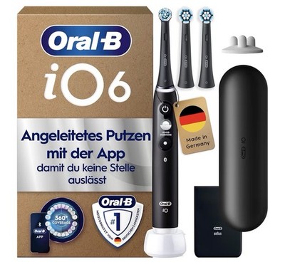 Oral-B iO Series 6 Elektrische Zahnbürste mit 3 Aufsteckbürsten, Schwarz
