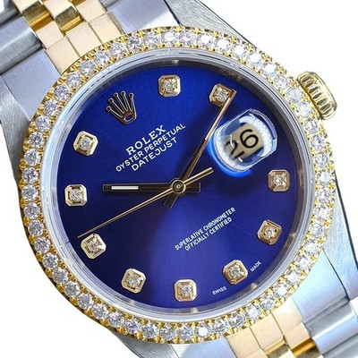 Rolex Datejust Two-Tone Blue Diamond Dial & Bezel Original 18KY SS Jubilee Watch