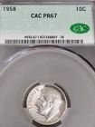 Rare 1958 P Roosevelt Dime Gem Proof 90% Silver CAC PR67 8807 LINES ON TORCH
