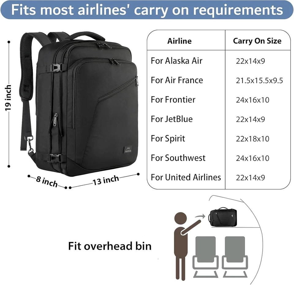 Carry on Backpack, Extra Large Travel Backpack Expandable Airplane Approved Week - Image 2 of 4