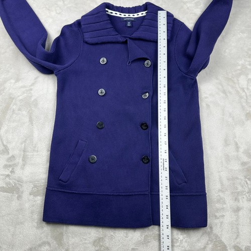 Cardigan Lands End blu con bottoni ancoraggio doppiopetto in maglia pavone XS - Foto 9 di 18