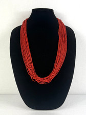 MULTI STRAND CHERY RED SEED BEAD NECKLACE Tassel Style Statement 31?