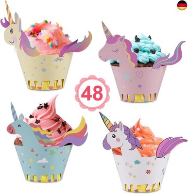 Vabaso Einhorn Cupcake Wrappers Papier 48 Stücke süße Unicorn Muffins Dessert De