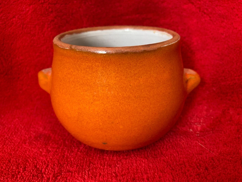 Zeitlos schöner kleiner Krug Topf Ton Keramik Orange glasiert 6,5cm hoch 7cm Ø - Bild 2 von 4