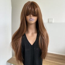 Halloween Auburn Synthetic Hair Natural Cosplay Wig With Bangs Long Straight