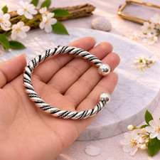 Sterling Silver Twisted Cuff Bangle Bracelet Women Open Adjustable Jewelry MR048