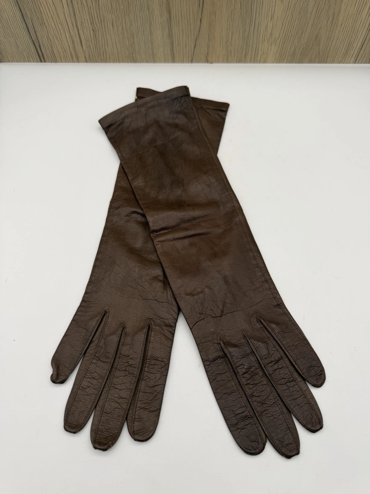 Vintage Joseph Horne Co Milanaise Silk Lined Brown Leather Gloves 7 W Germany