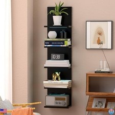 5-Tier Floating Wall Shelf Unit with RGB Lighting - Black Vertical Display Shelf