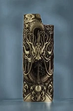 Vintage Dragon Metal Lighter Case Cover Fits Bic J6 Full Size Lighter Bronze