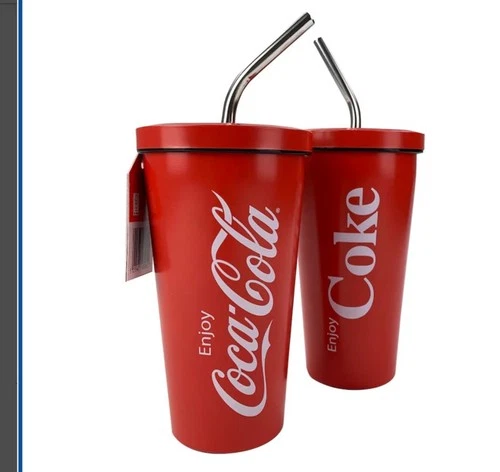 Official Coca-Cola Vintage Red Travel Tumbler Insulated Metal Lid Metal Straw