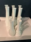 Vintage Lot of 10 White Milk Glass Bud Vases Various Patterns & Sizes