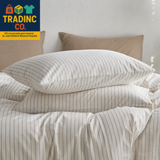 Bedding Pillowcases Striped Pack of 2 100 Washed Cotton Linen like Textured Bre