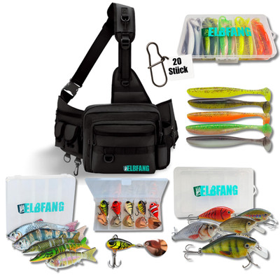 ELBFANG Angelset | Angeltasche mit Wobbler Gummifischen Hecht Köder