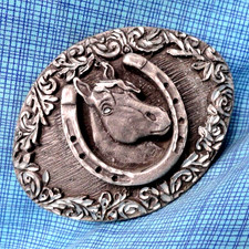 Horse Horseshoe Belt Buckle Western Cowboy Cowgirl Vintage 90s EGE USA  .TAZ431
