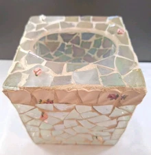 Tissue Box Holder Iridescent Mosaic Mirror With Tiny Applied Roses 6x6x6