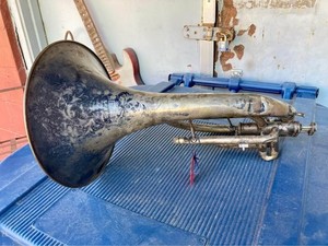 LIBERTY vintage c. 1928 Kansas City USA piston Pan American stencil Mellophone