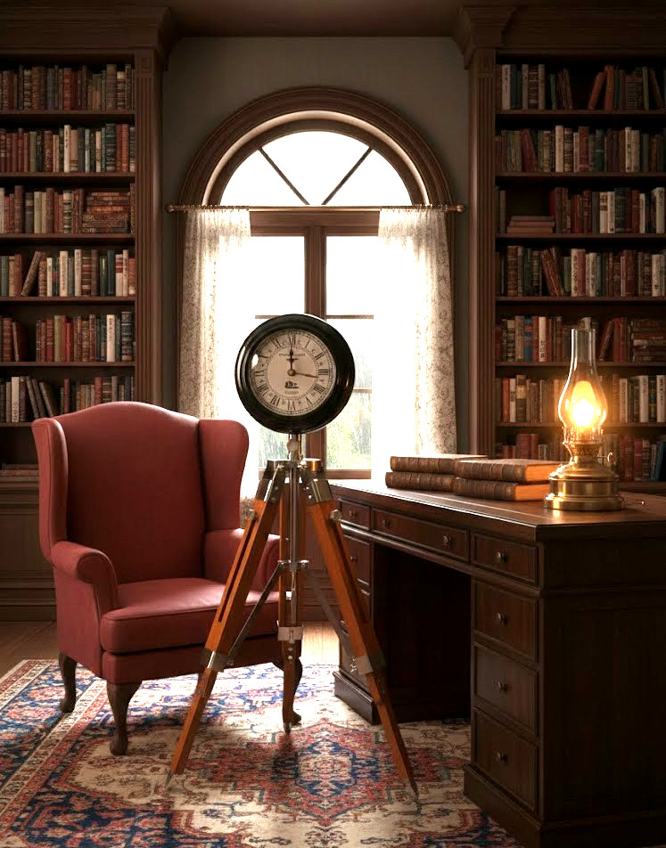 Vintage Tripod Clock Wooden Stand Industrial Style Roman Desk Clock