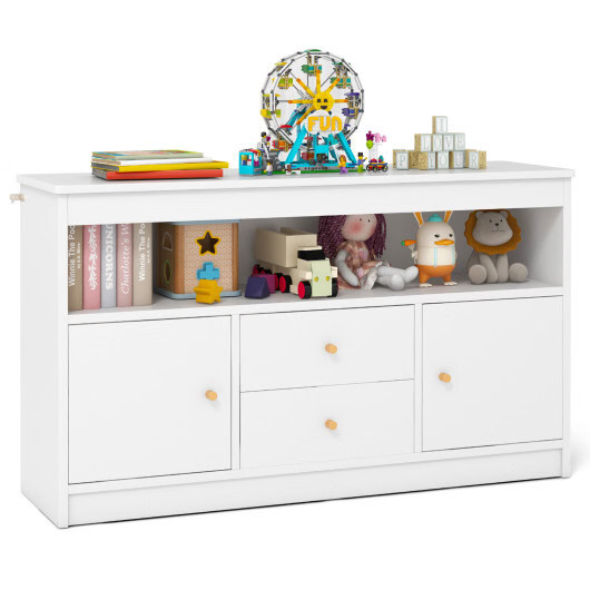 Kids Toy Storage Organizer with Open Shelf and 2 Drawers for Playroom-White - Co