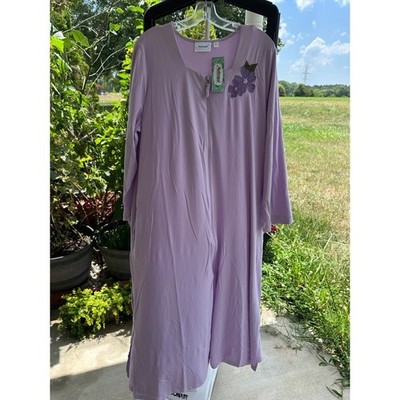 National Lavender Zip Front Robe Embroidered Floral Housecoat Petite XL NWT