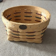 Peterboro Basket Co. Made in USA Tan Red Green Storage Market Basket