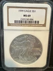 1999 $1 American Silver Eagle NGC MS69 Brown Label