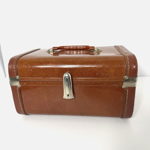 Vtg Gateway Train Case Brown Vanity Makeup Suitcase Mirror Mid Century No Key