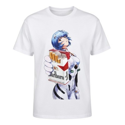 Rei Ayanamii Marlboro Parody Double Sided Graphic Anime Evangelion Tribute Tee