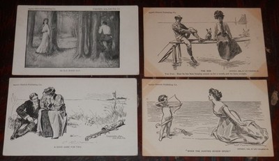 FOUR DETROIT PUB. CO. POSTCARDS - LIFE PUB. CO. - ROMANTIC - GOOD GAME FOR TWO