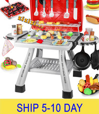 2025 Kids Kitchen Playset Toy Grill BBQ with Smoke Light Outside Pretend Play Fo