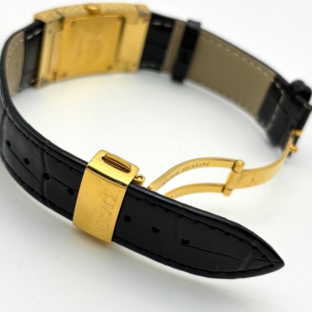 Versace Dress Watch Quartz Leather Strap 4P Diamond Square Mens Gold wrist 18cm thumbnail 6