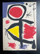 Joan Miro (Handmade) Drawing mixed media on paper signed & stamped