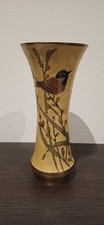 Messing Vase - Emailliert  (Lack?) - Massiv mit Motiv - Vogel auf Zweig