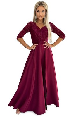 Numoco Abendkleid Amber Maxikleid Party Cocktail langes Kleid Spitze, burgund