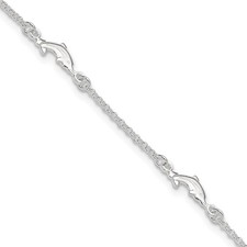 Sterling Silver Dolphin 5-Station 9 inch Plus 1 inch Extender - Total 10 inch