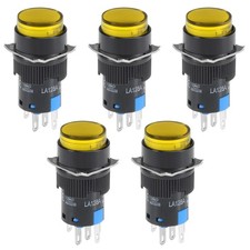 5 Pcs 16mm Momentary Push Button Switch Yellow LED Light Round Button 1 NO 1 NC