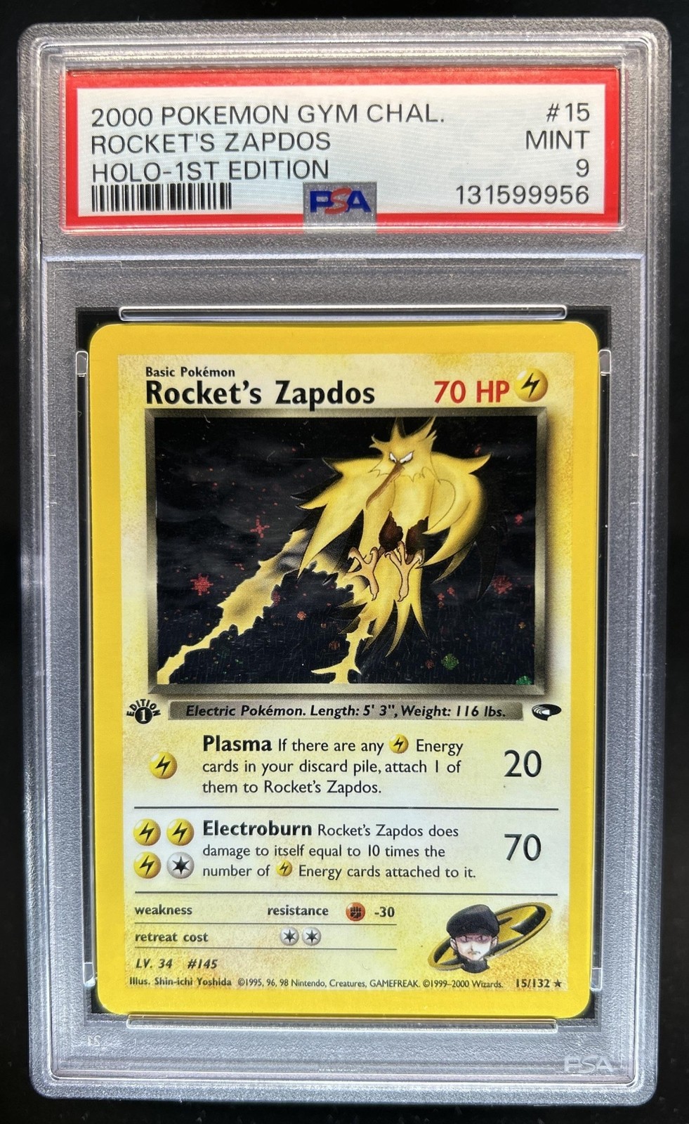 2000 Pokemon Gym Challenge 1st Edition Rocket's Zapdos Holo #15/132 PSA 9
