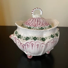 Antique Victorian Pink Luster Sprig 4 Toed Sugar Bowl Hand Painted