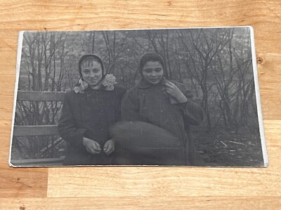 1960s Two girlfriends Bows Young girls Vintage photo Soviet photo