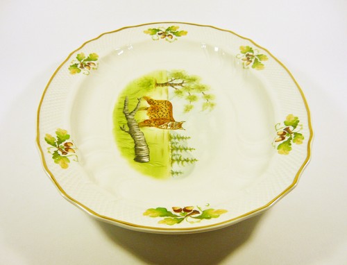 HOLLÓHÁZA, LYNX BOBCAT ARTIST SIGNED SERVING TRAY HANDPAINTED PORCELAIN ! (J202) - Picture 7 of 12